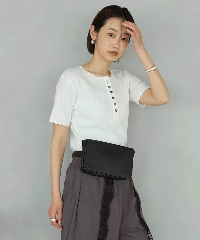 Henry Neck Knitted Lace T-Shirt