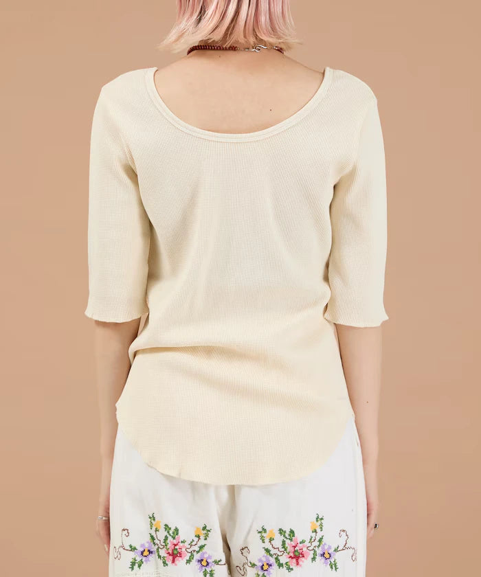Ribbon Tied 2WAY Waffle 5 Sleeve T-Shirt