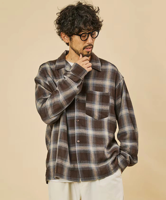 Relaxed Fit Sheer Ombre Check Open Collar Shirt