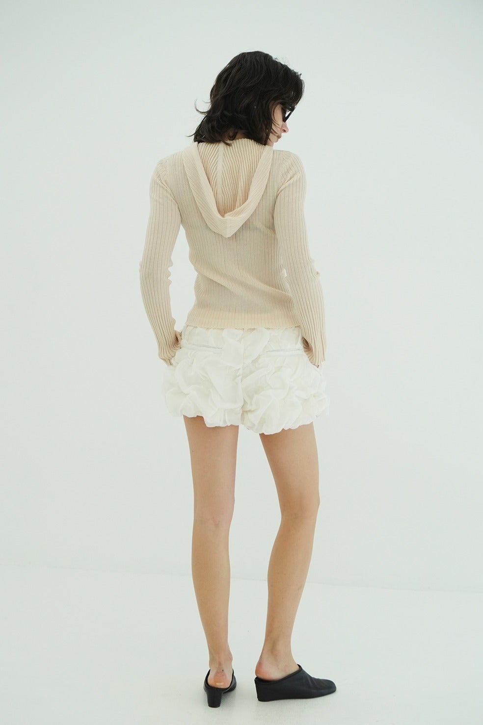 SHEER HOODED KNIT CARDIGAN
