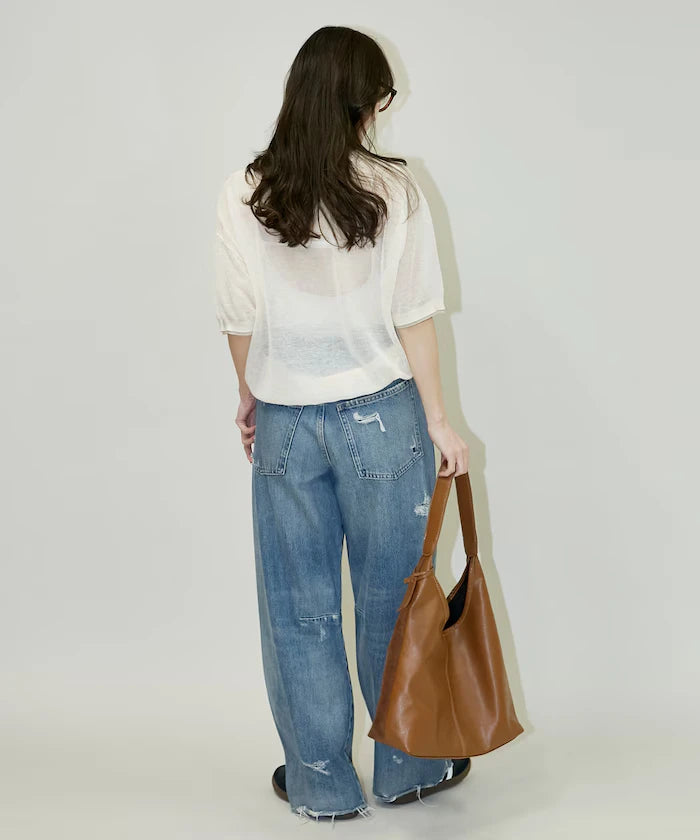 Washable linen color block henley neck knit top limited release