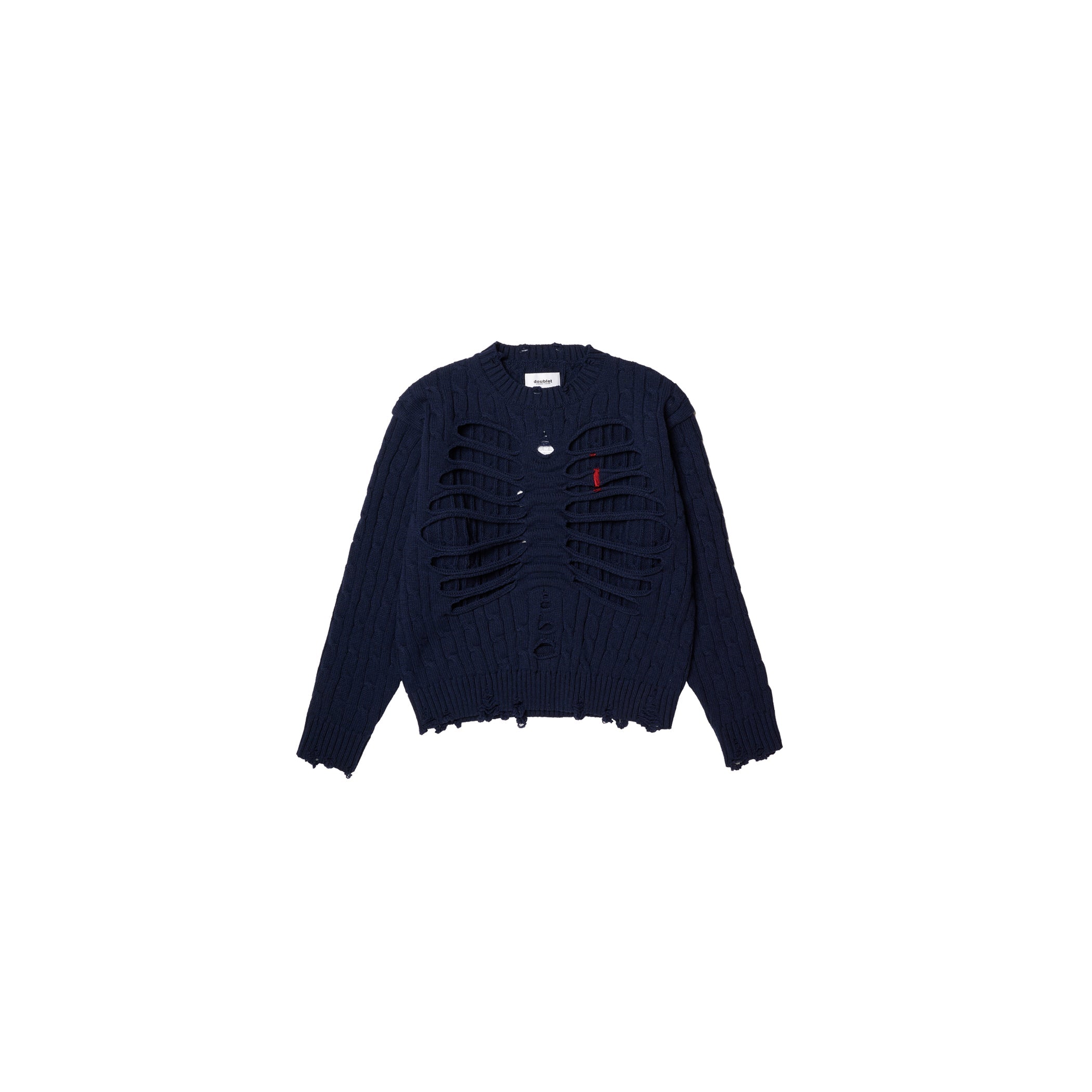RIB CAGE CABLE KNIT PULLOVER：NAVY