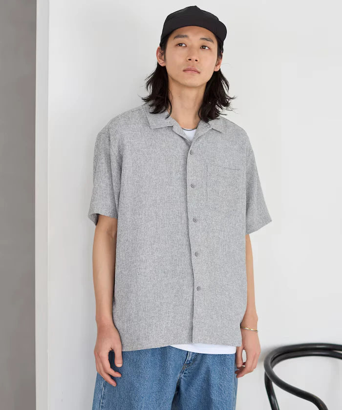 Dry Touch Summer Tweed Short Sleeve Open Collar Shirt