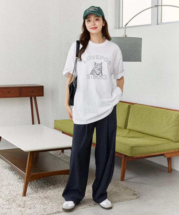 Functional Material Cat Print T-shirt Limited Edition
