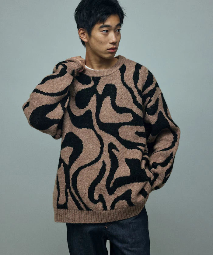 All-over Pattern Double Jacquard Knit Crew Neck Pullover / Relaxed Fit