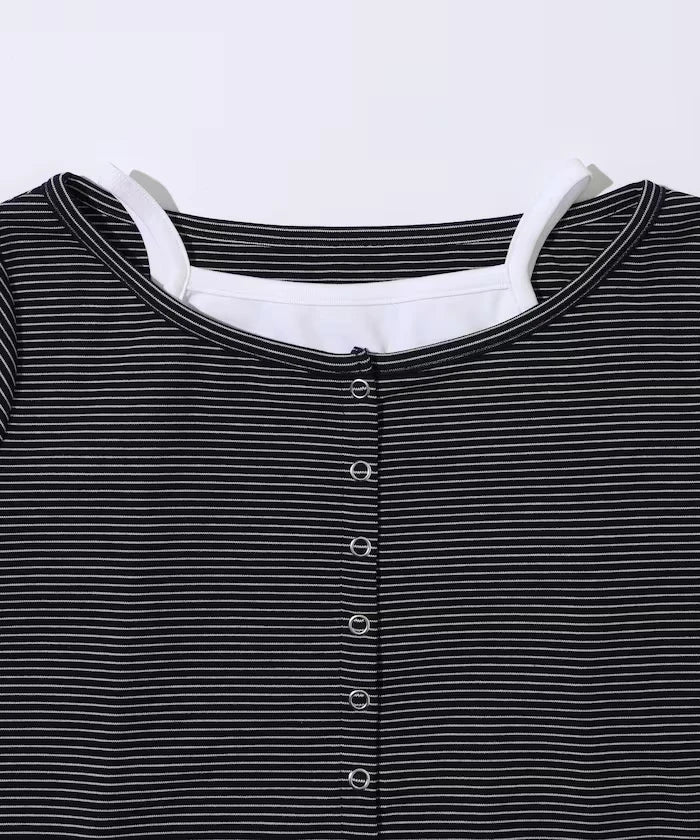 Layered Set Top / Striped Cardigan & Camisole