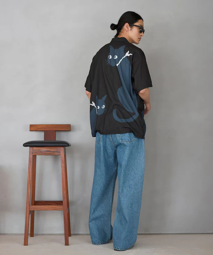 Open Collar Big Pattern Short Sleeve Shirt / Big Silhouette