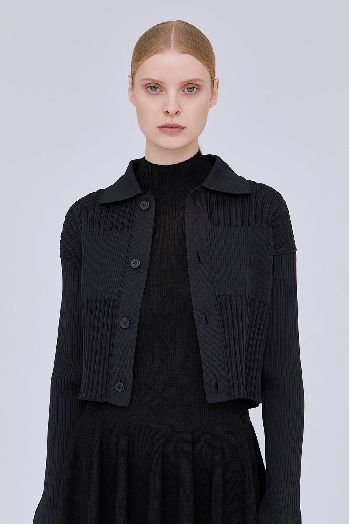 FLUTED CROPPED SHIRT CARDIGAN
