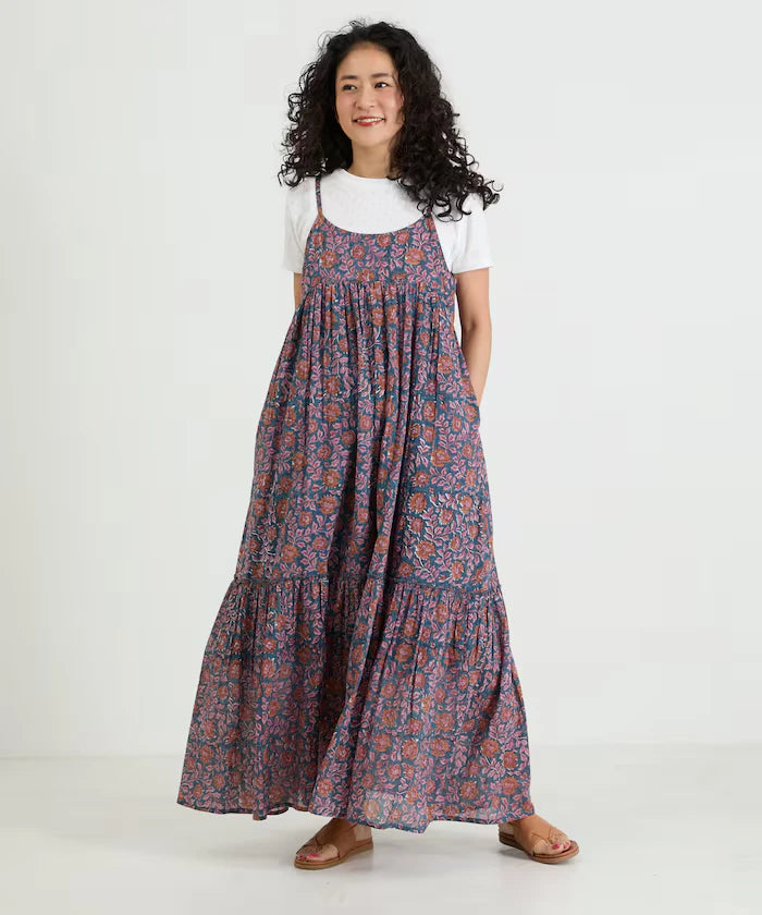 India Woodblock Flower Print Cami Dress