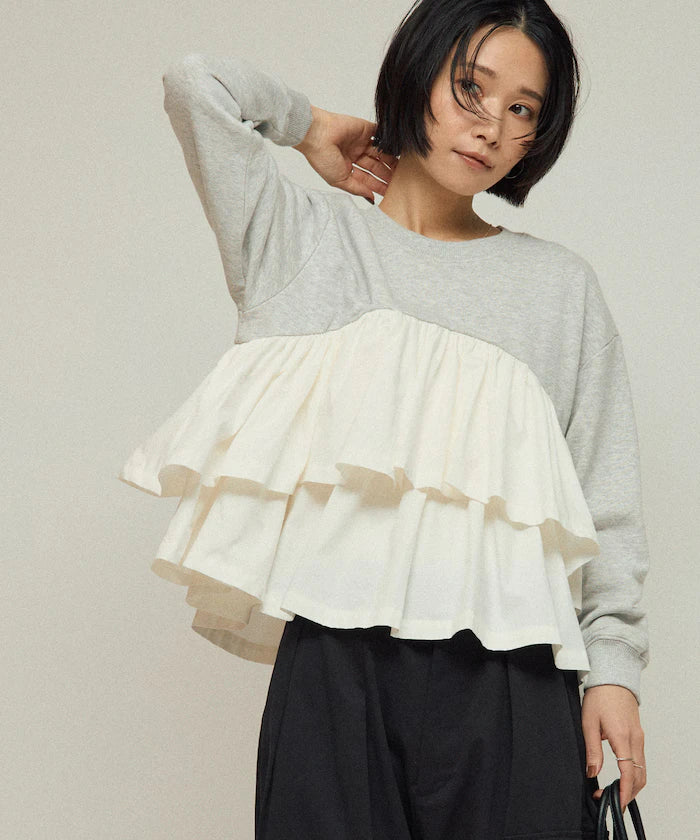 Organic Cotton Docking Frill Sweat / Relaxed Fit / Backed Sweat