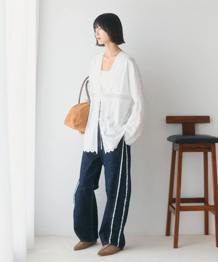 Lace Panel V-Neck Shirt