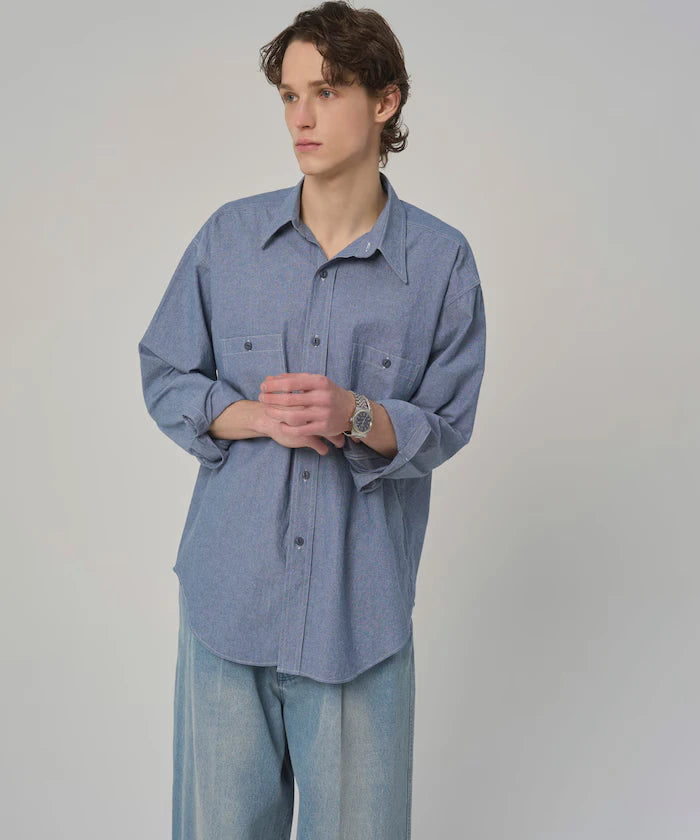Oversized Classic Regular Collar Chambray Shirt Long Sleeve