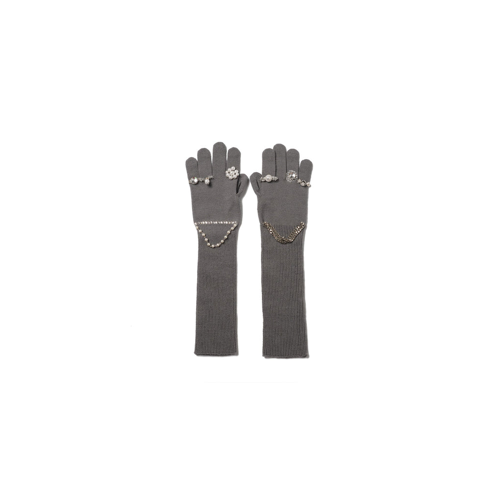 JEWELRY ATTACHED LONG GLOVES / SMALL：GREY