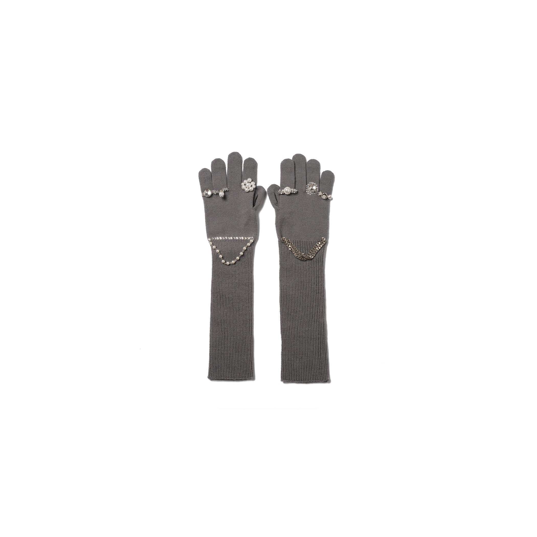 JEWELRY ATTACHED LONG GLOVES / SMALL：GREY