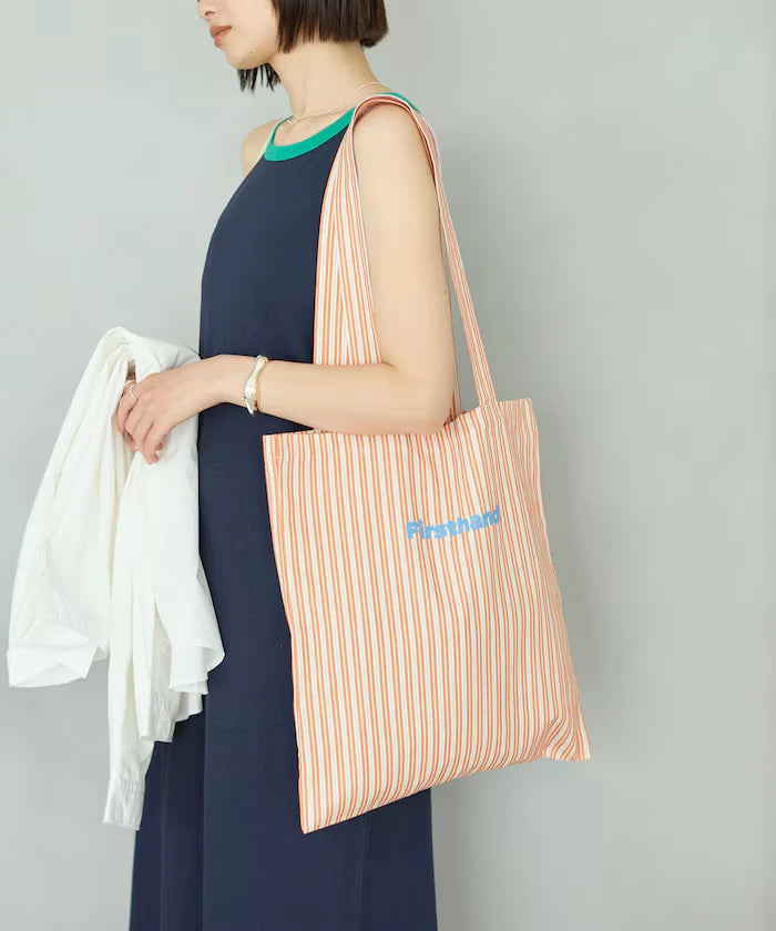 Stripe Print Canvas Tote Bag