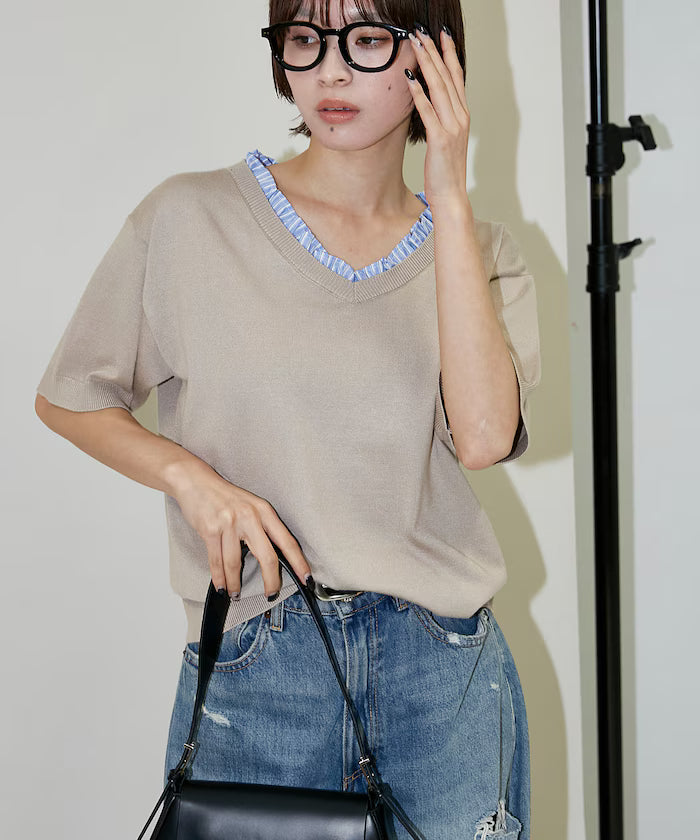 Shirt Frill V-Neck Half Sleeve Summer Knit Limited Edition