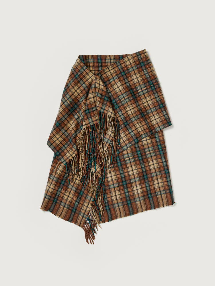 CASHMERE CHECK WRAP SKIRT