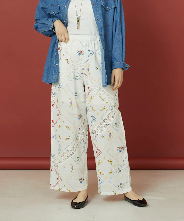 Flower Handkerchief Embroidered Pants