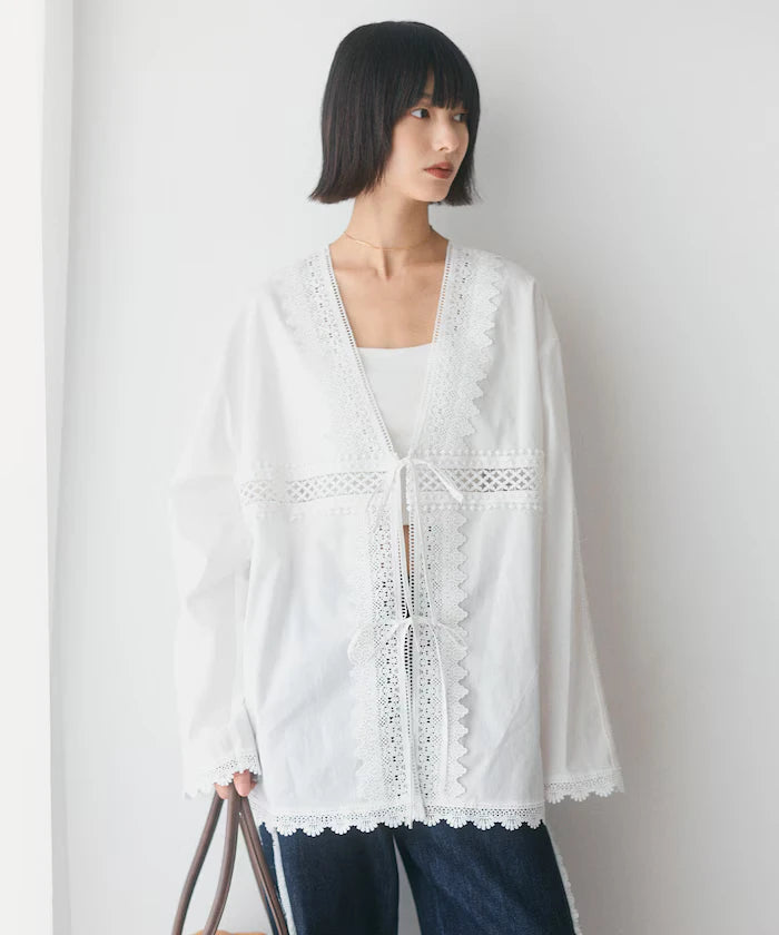 Lace Panel V-Neck Shirt