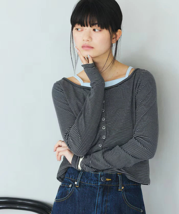 Layered Set Top / Striped Cardigan & Camisole