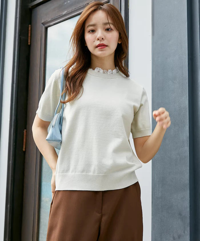 Lace Docking Short Sleeve Knit Top Limited Edition
