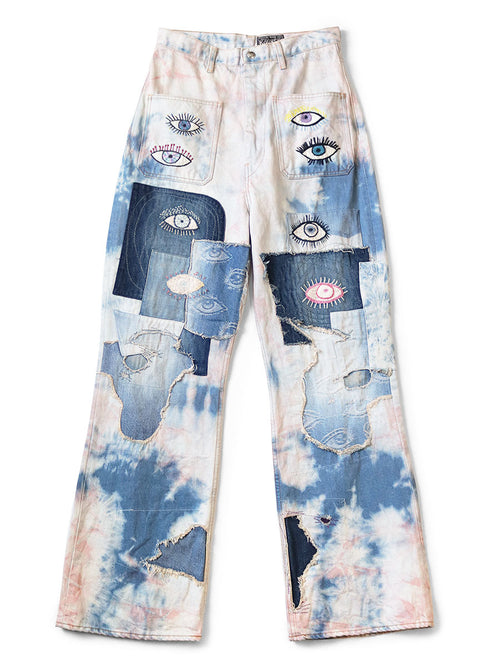 14oz Denim Tie-Dye Baggy Flare Pants (Crazy...)
