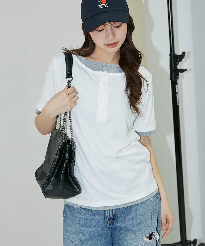 Layered Color Scheme Henley Neck T-Shirt Limited Edition