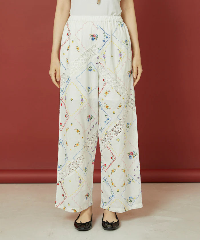 Flower Handkerchief Embroidered Pants