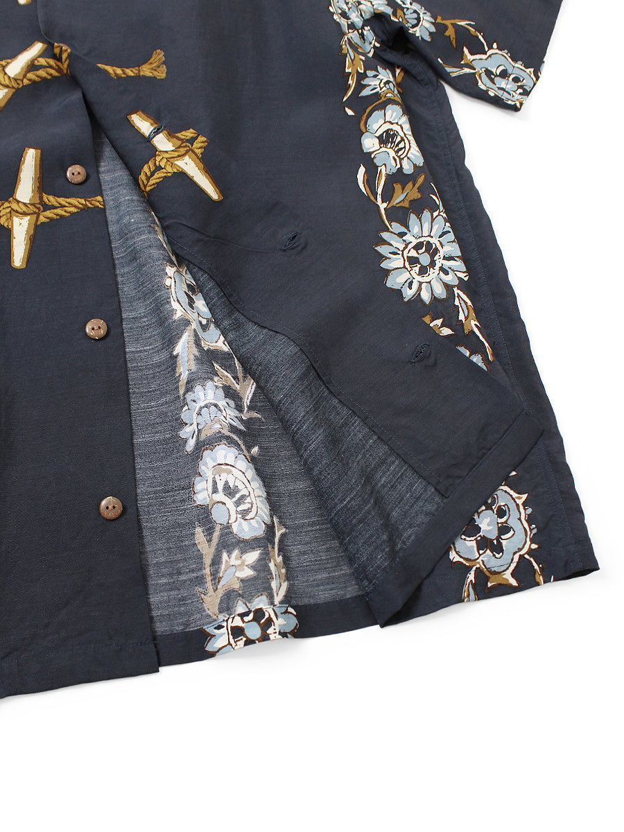 Silk Rayon Toggle - Milept Short Sleeve Open Collar Shirt
