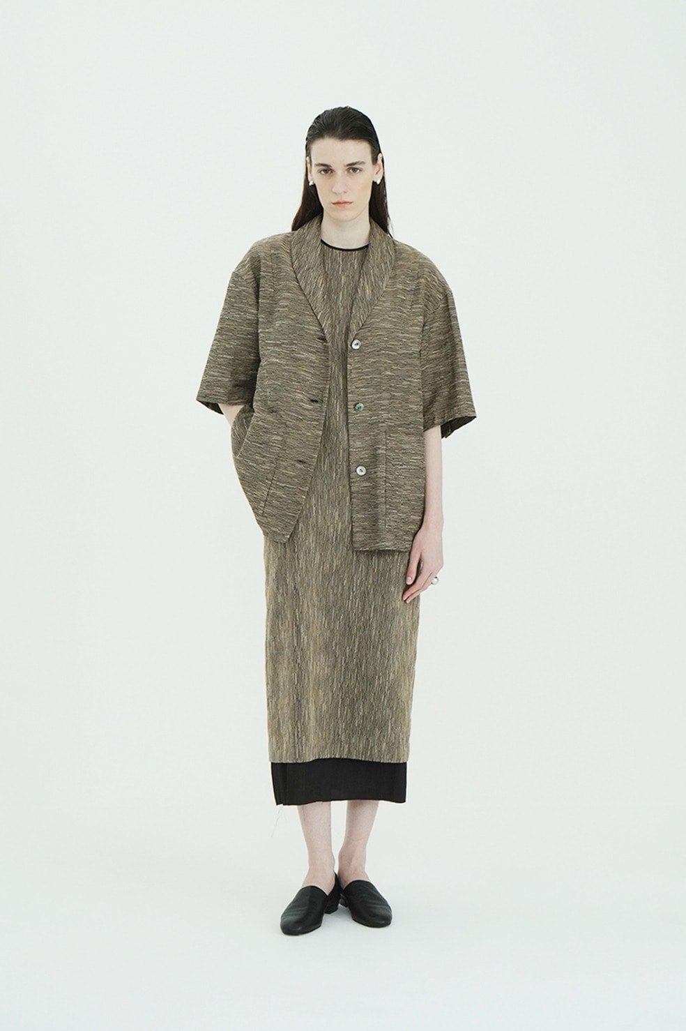 CREPE JACQUARD SHAWL COLLAR SHIRT
