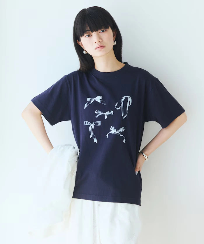 Comfortable Ribbon Print Crew Neck T-shirt