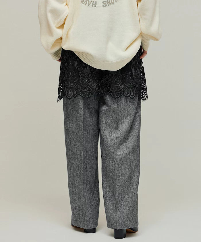 Lace Layered Slacks / Center Press Wide Slacks