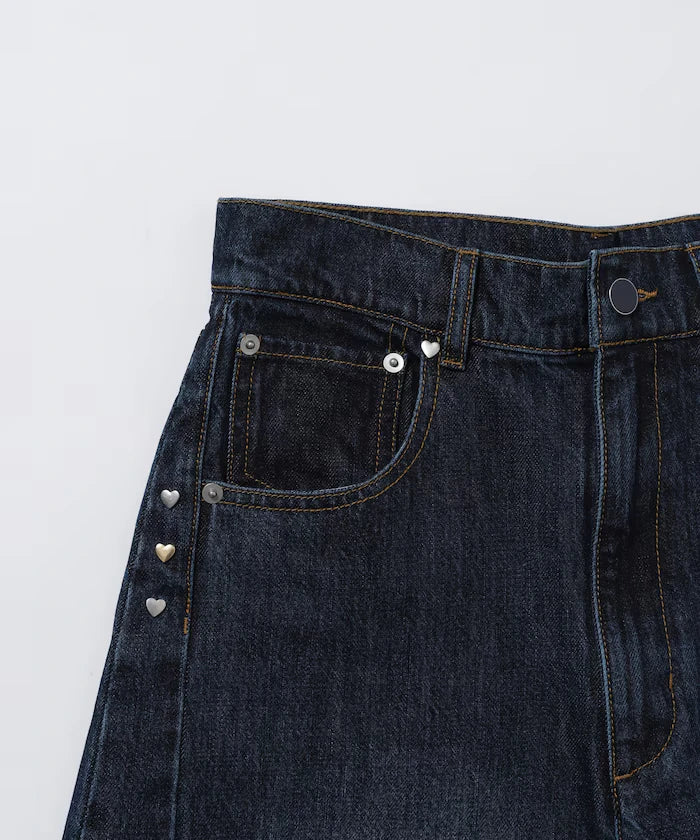 Heart Studs Curvy Denim / Wide Silhouette