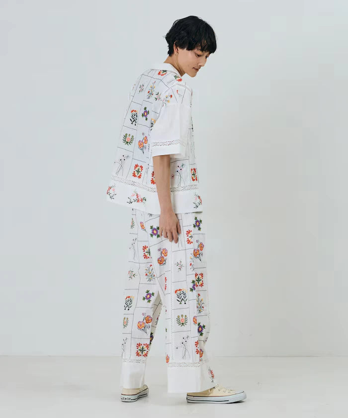 Patchwork Floral Embroidery Pants