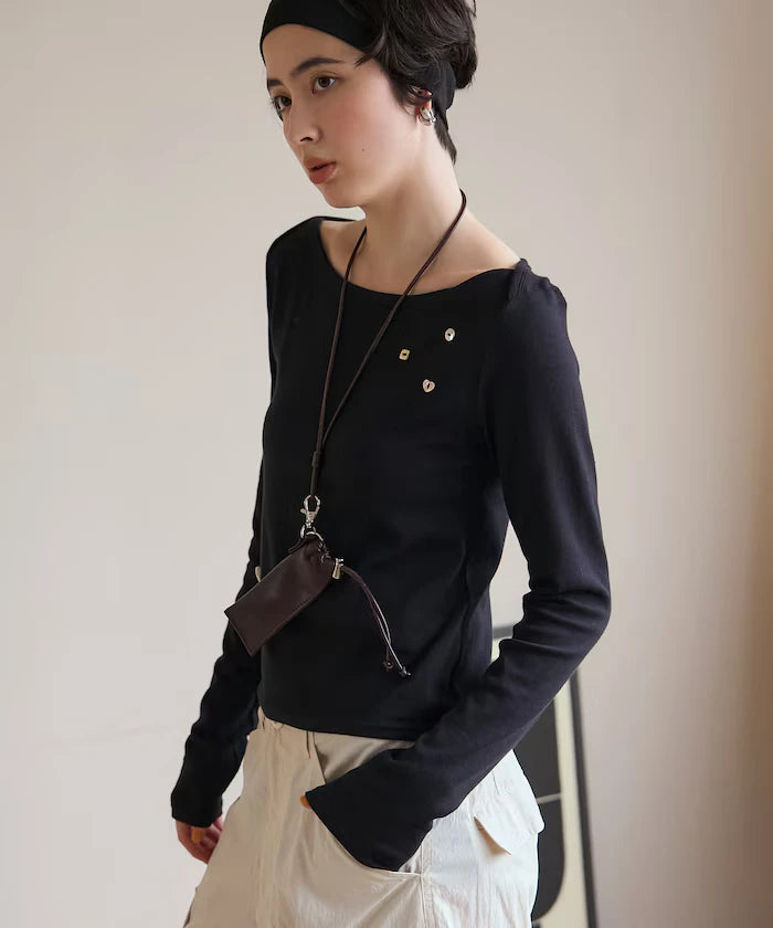 Many Button Cotton Modal Long Sleeve T-Shirt