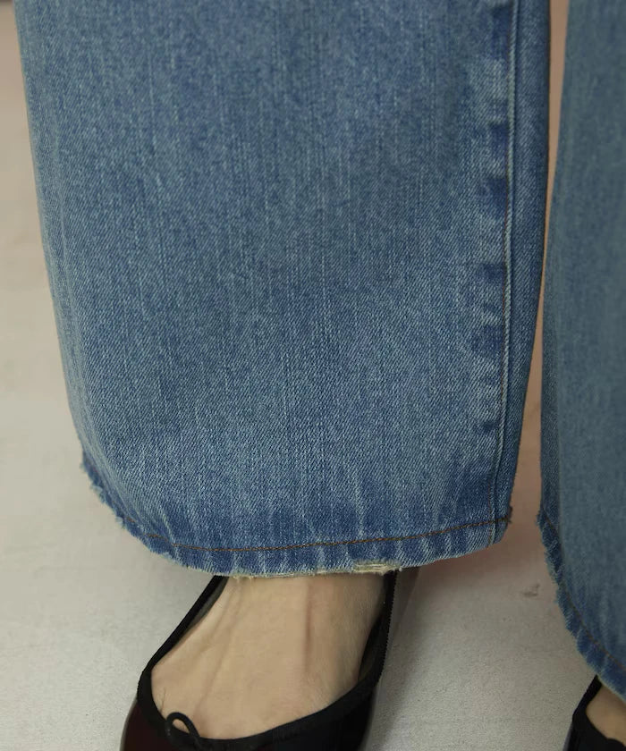 Flower Embroidery Wide Denim