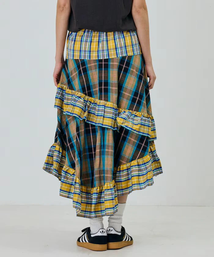 Check x Check Asymmetrical Frill Skirt