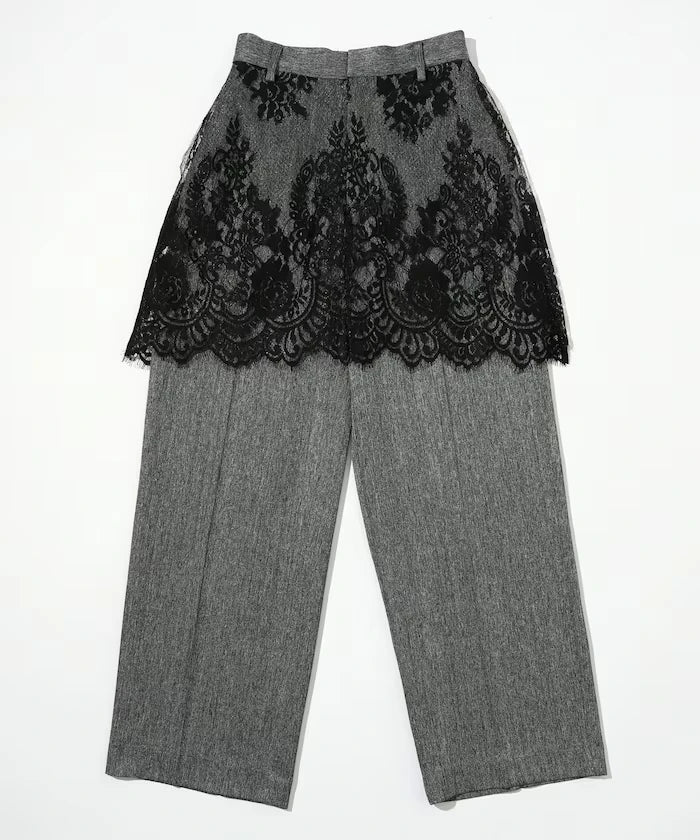 Lace Layered Slacks / Center Press Wide Slacks