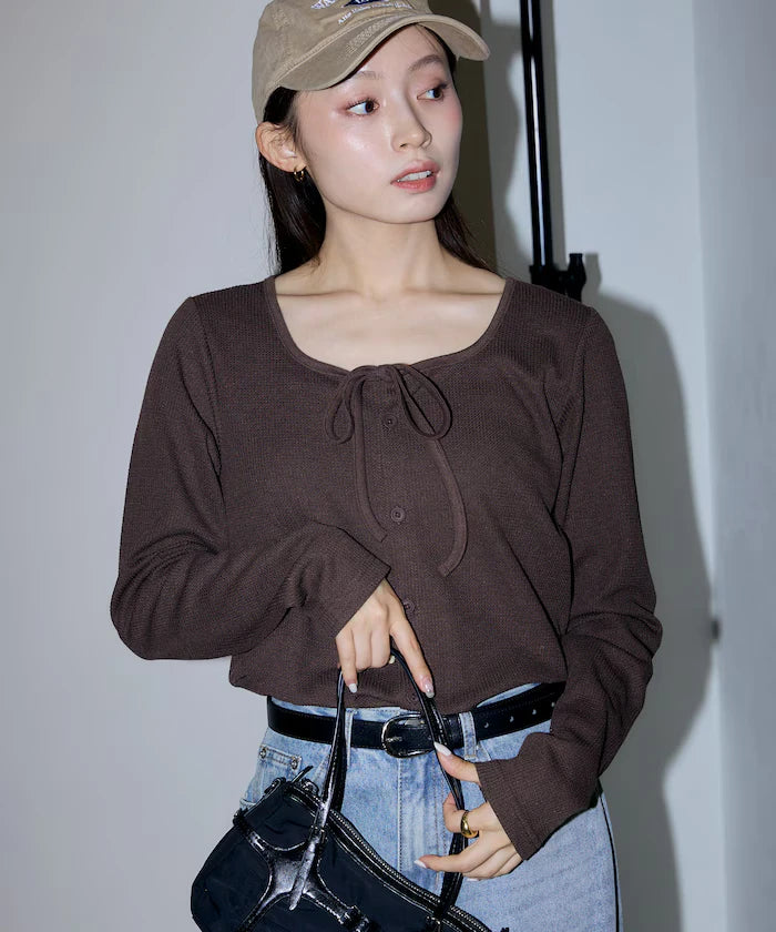 Mini Waffle Ribbon Cardigan