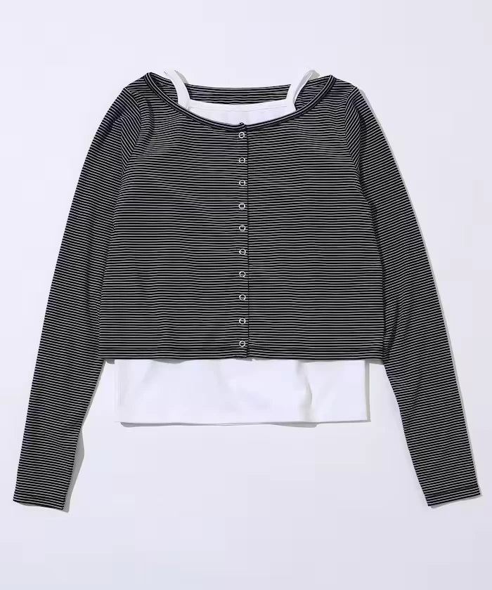 Layered Set Top / Striped Cardigan & Camisole