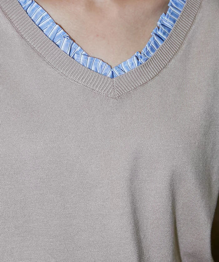 Shirt Frill V-Neck Half Sleeve Summer Knit Limited Edition