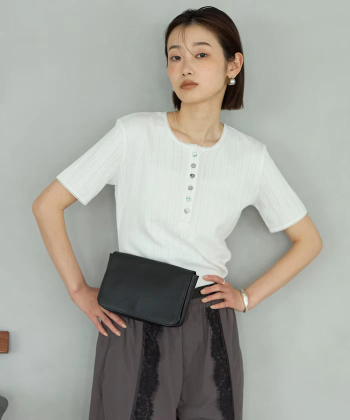 Henry Neck Knitted Lace T-Shirt