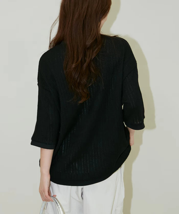 LOVE POP STUDIO Pattern Mesh Henley Neck T-Shirt Limited Release