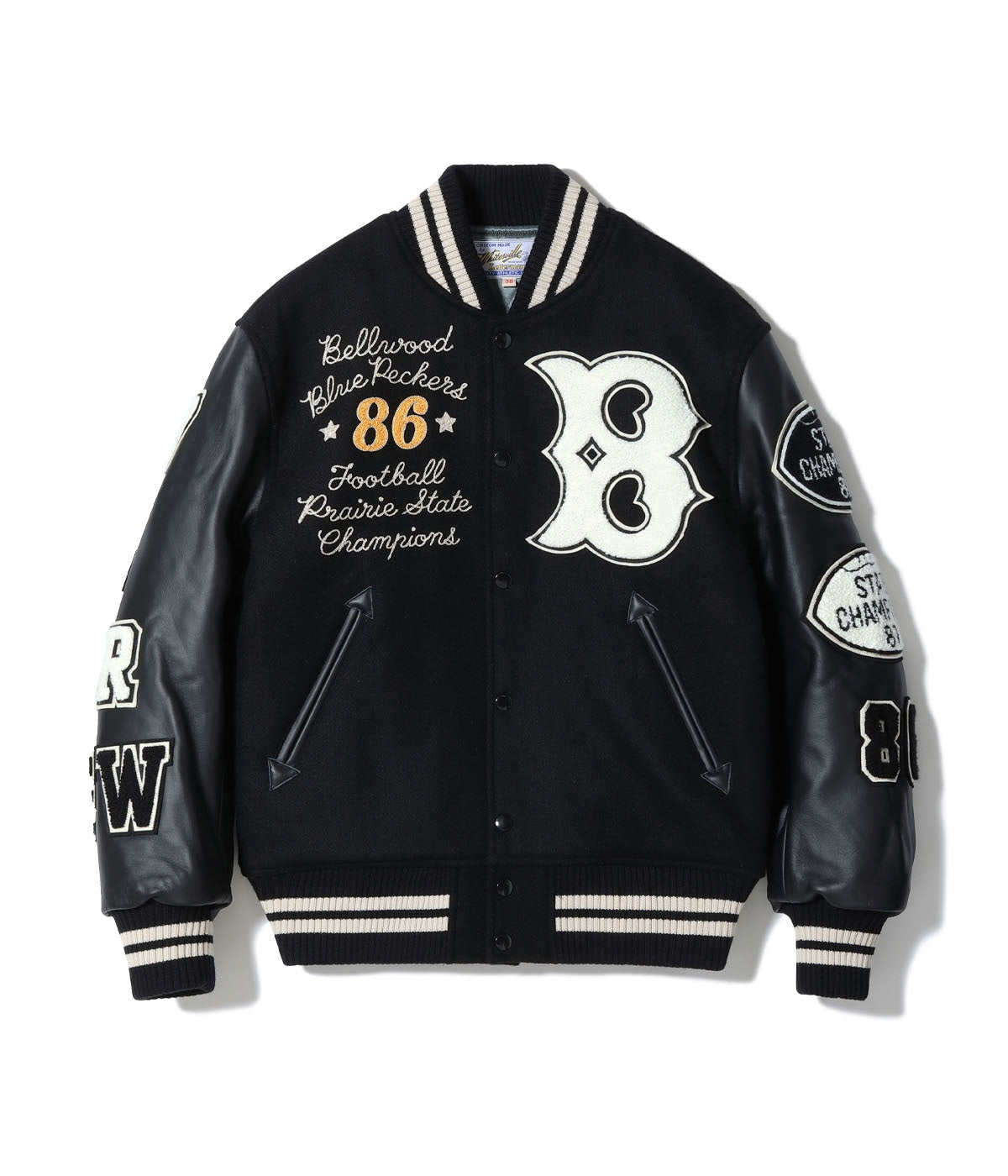 30oz. WOOL MELTON AWARD JACKET “BLUE PECKERS” (BLACK)