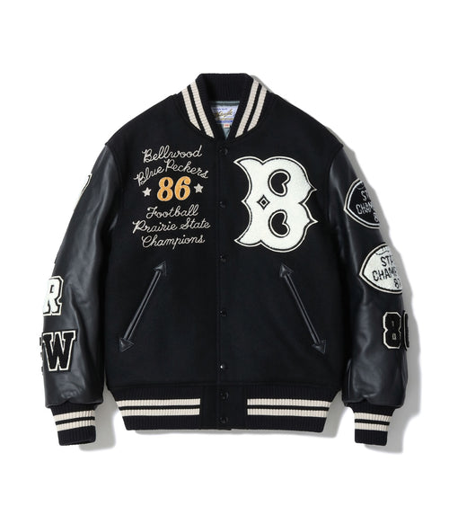 30oz. WOOL MELTON AWARD JACKET “BLUE PECKERS” (BLACK)
