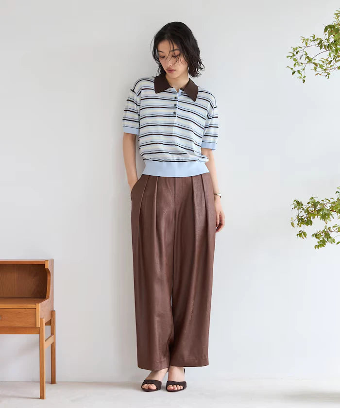 Relaxed Fit Color Design Polo Knit / Bicolor / Multi Stripe