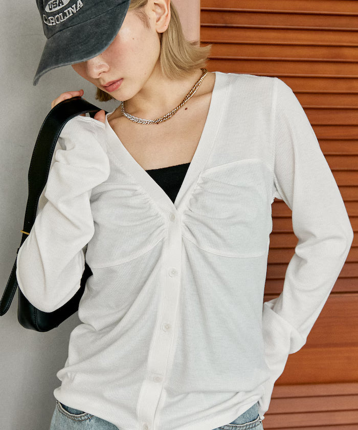 Layered-style V-neck cardigan limited edition