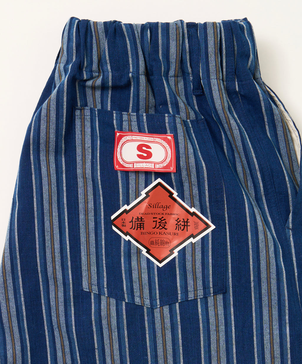 bingo kasuri circular pants yellow navy stripe