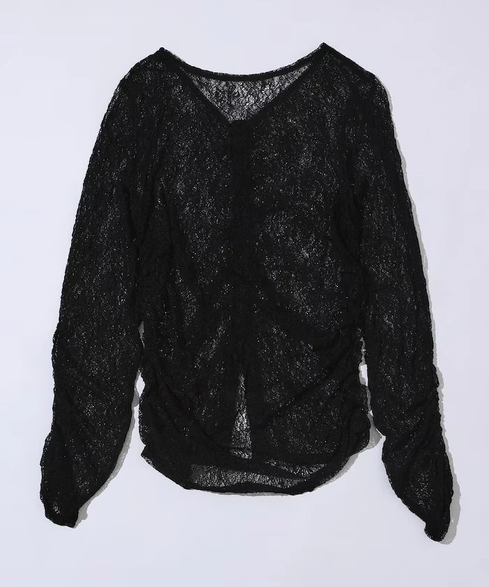 Many Button Lace Shirring Cardigan