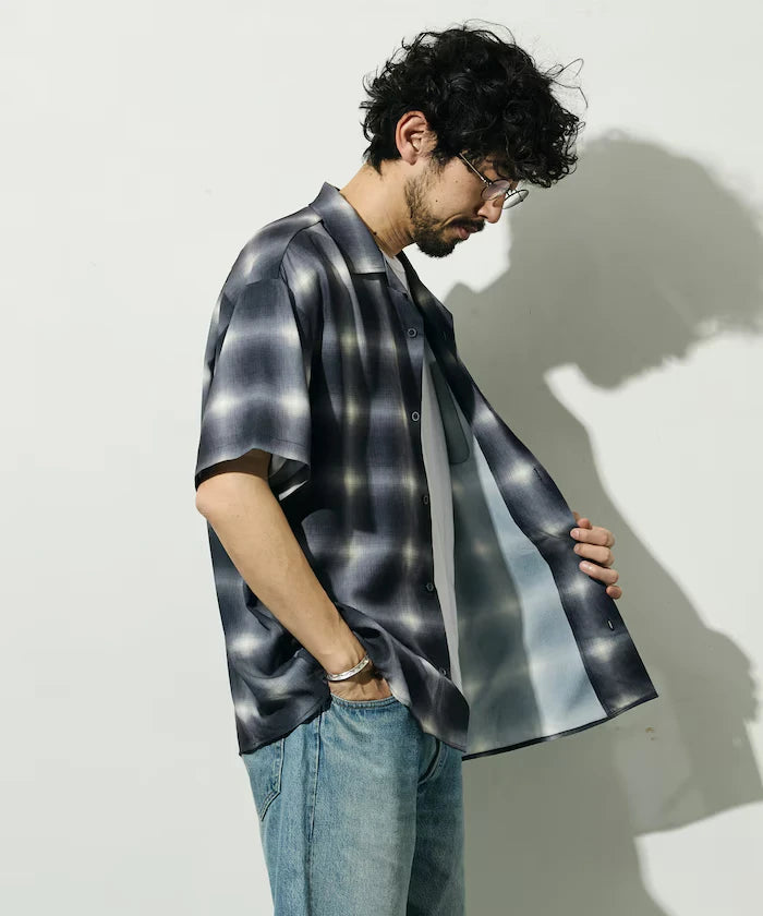 Mesh Open Collar Pattern Short Sleeve Shirt / Allover Design Open Collar Shirt / Big Silhouette